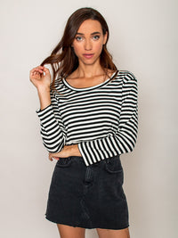 Legends & Vibes Olive Long-Sleeve Stripe Crop Top | Vegan Scene