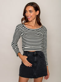 Legends & Vibes Olive Long-Sleeve Stripe Crop Top | Vegan Scene