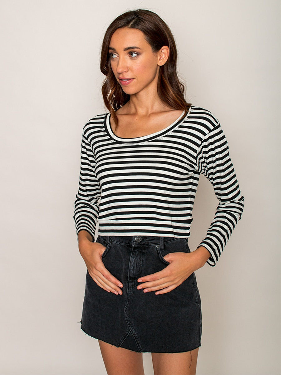 Legends & Vibes Olive Long-Sleeve Stripe Crop Top | Vegan Scene