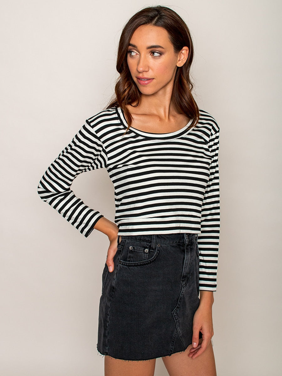 Legends & Vibes Olive Long-Sleeve Stripe Crop Top | Vegan Scene