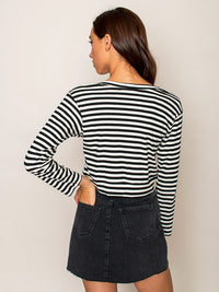 Legends & Vibes Olive Long-Sleeve Stripe Crop Top | Vegan Scene