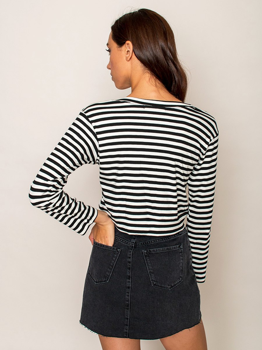 Legends & Vibes Olive Long-Sleeve Stripe Crop Top | Vegan Scene