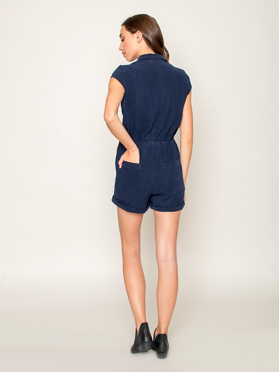 Legends & Vibes Westminster Utility Romper Navy | Vegan Scene