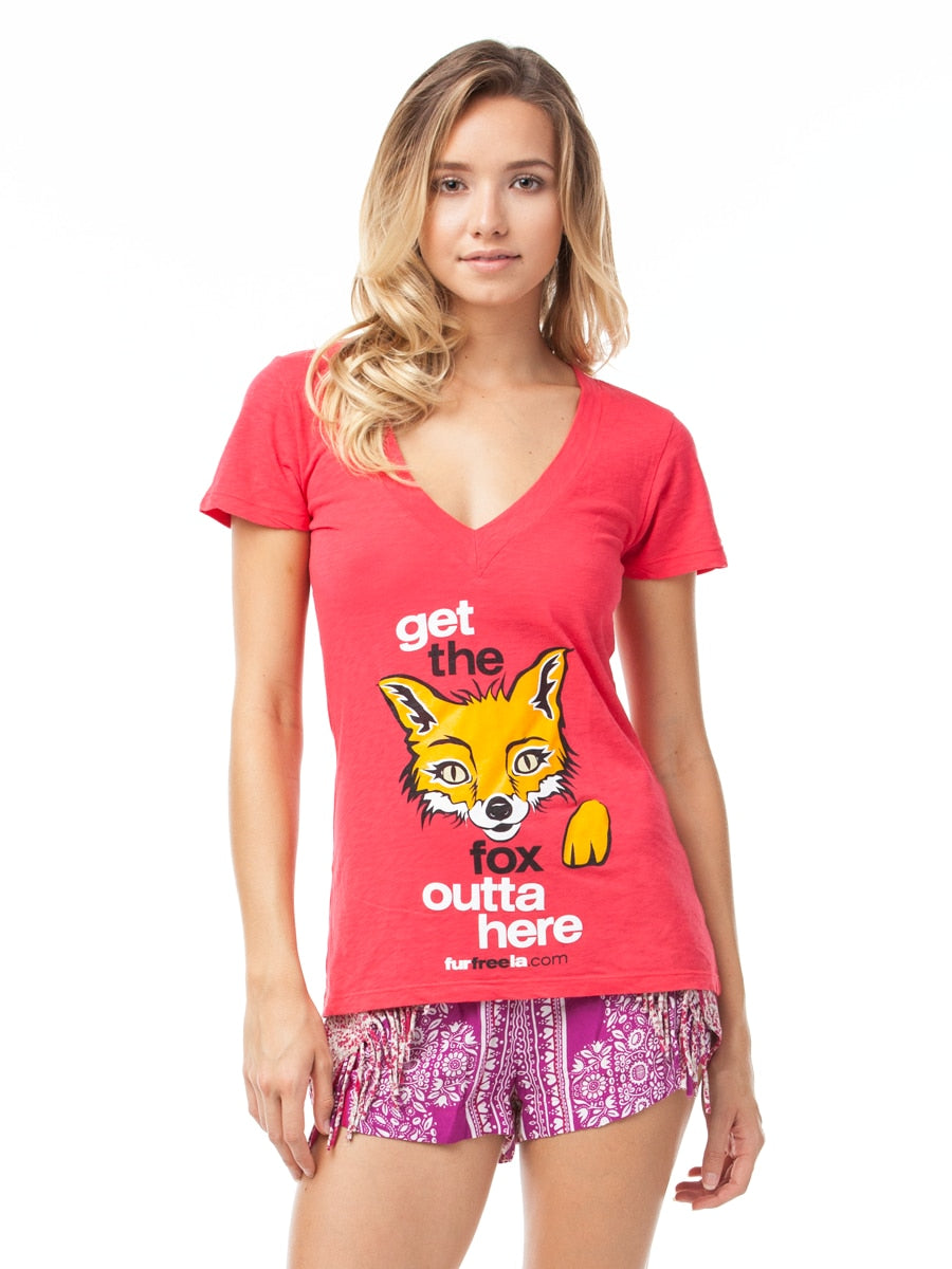  Vegan Scene Get The Fox Outta Here V-Neck Tee | Vegan Scene