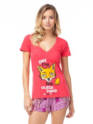  Vegan Scene Get The Fox Outta Here V-Neck Tee | Vegan Scene