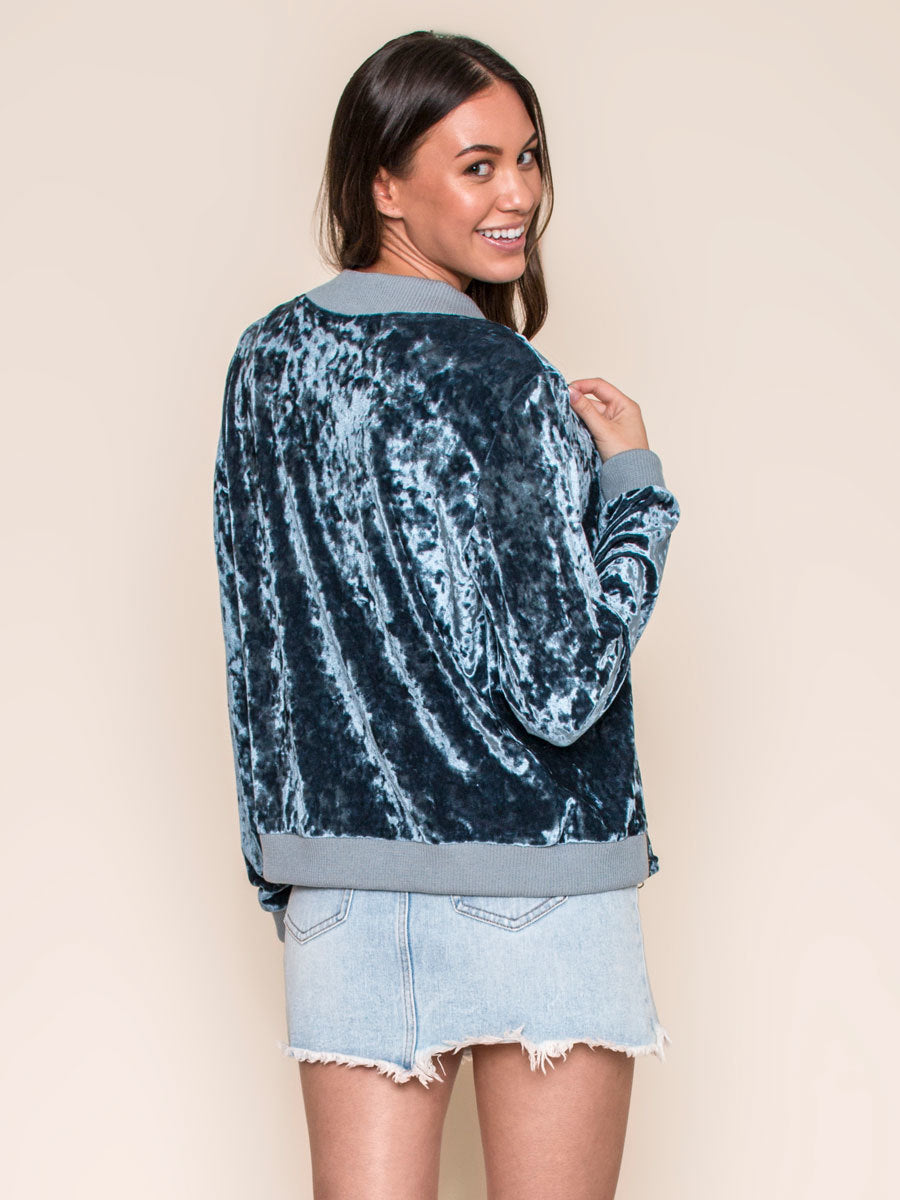 Blue velvet bomber hot sale jacket womens