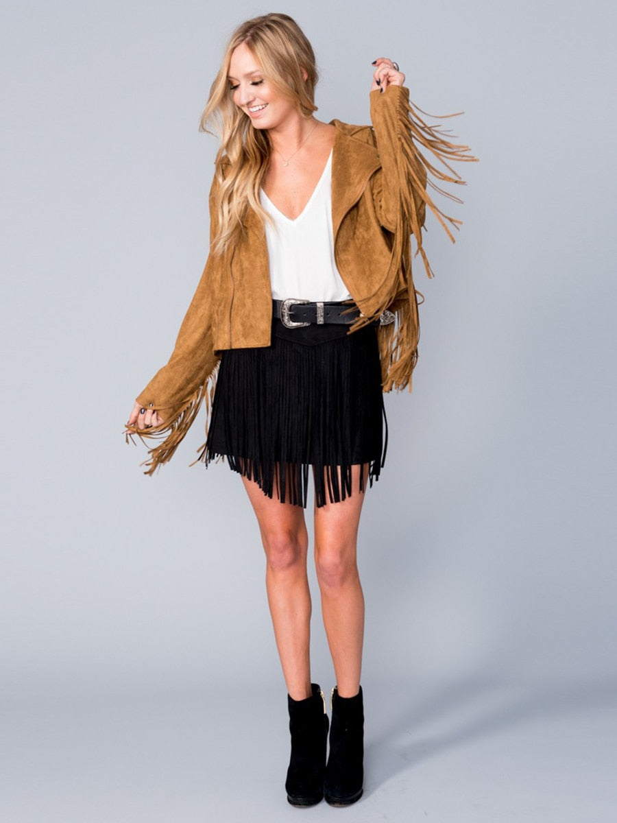 Adore faux suede skirt with long fringe best sale